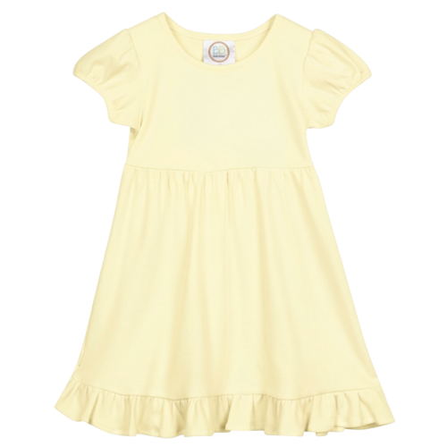Pale Yellow Girls Short Sleeve Empire Waist Ruffle Dress